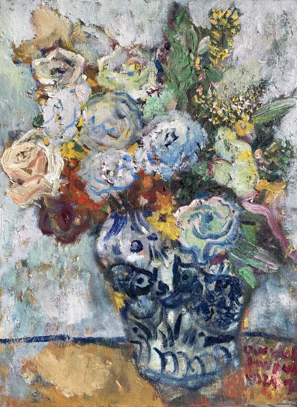 Roses with Fish Pattern Vase, oil on linen, 30cm x 40cm, 2024